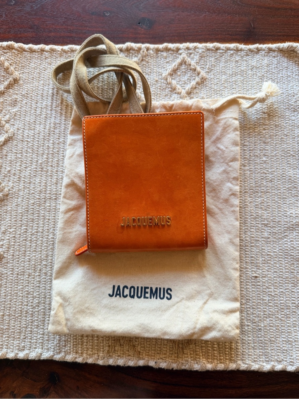 Jacquemus Orange Leather Compact Crossbody Wallet